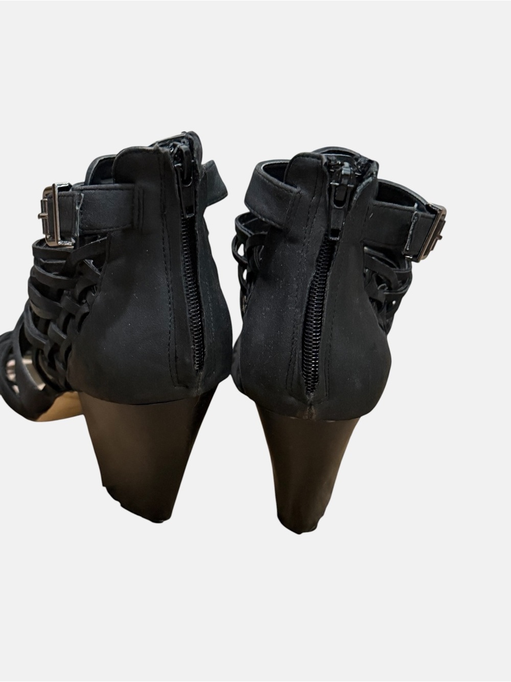 JustFab Black Strappy Cage Block Heels - Picture 4 of 9